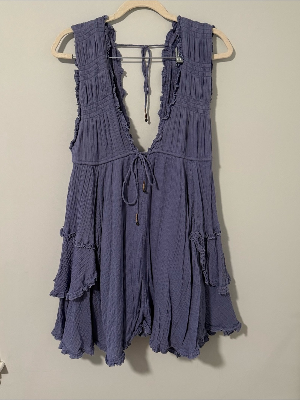 Free People Antionette Sleeveless V-Neck Ruffle Mini Dress in Dusty Purple